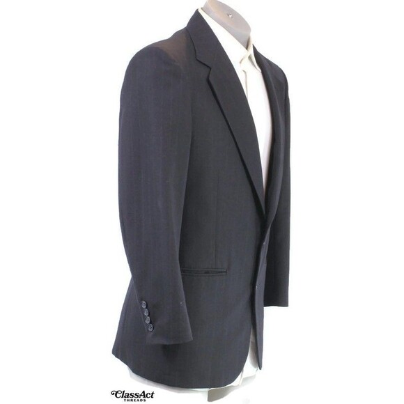 Stafford 2 Piece Suit Mens Blue Striped Wool Blend 2 Btn 40R Pleated Fronts 35"W - Picture 4 of 11